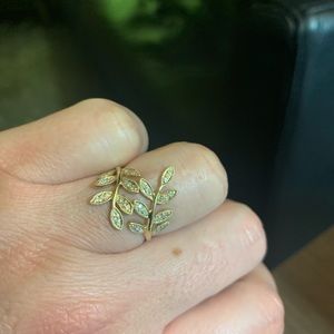 14k stamped gold diamond leaf ring